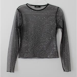 Bershka Womens Black Mesh Top Long Sleeves Size M Pre-Owned